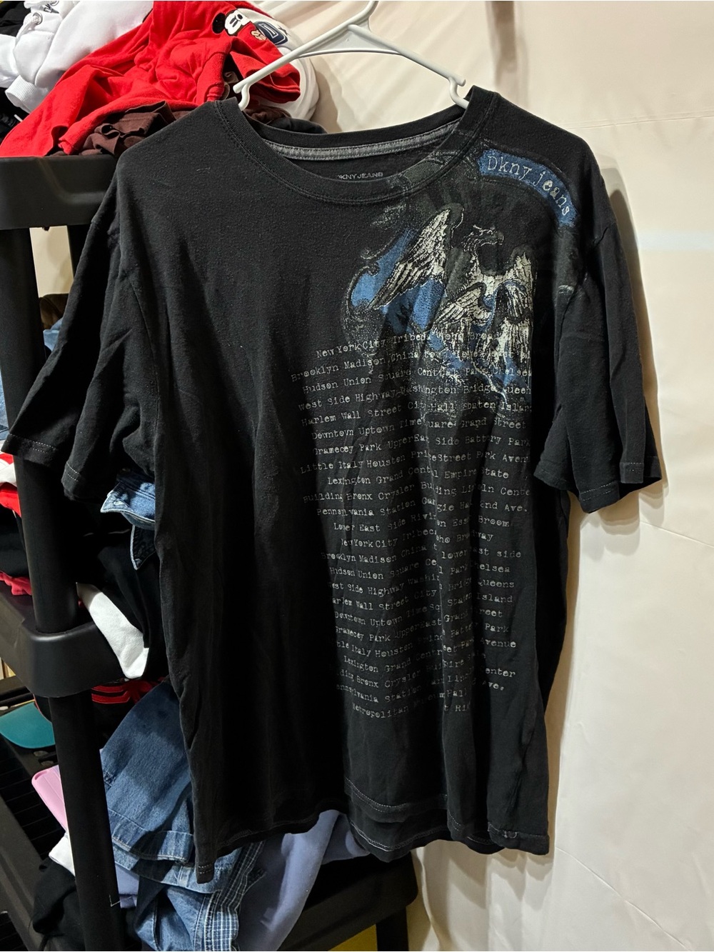 Dkny Black Short-Sleeve Graphic Tee with Blue Accents